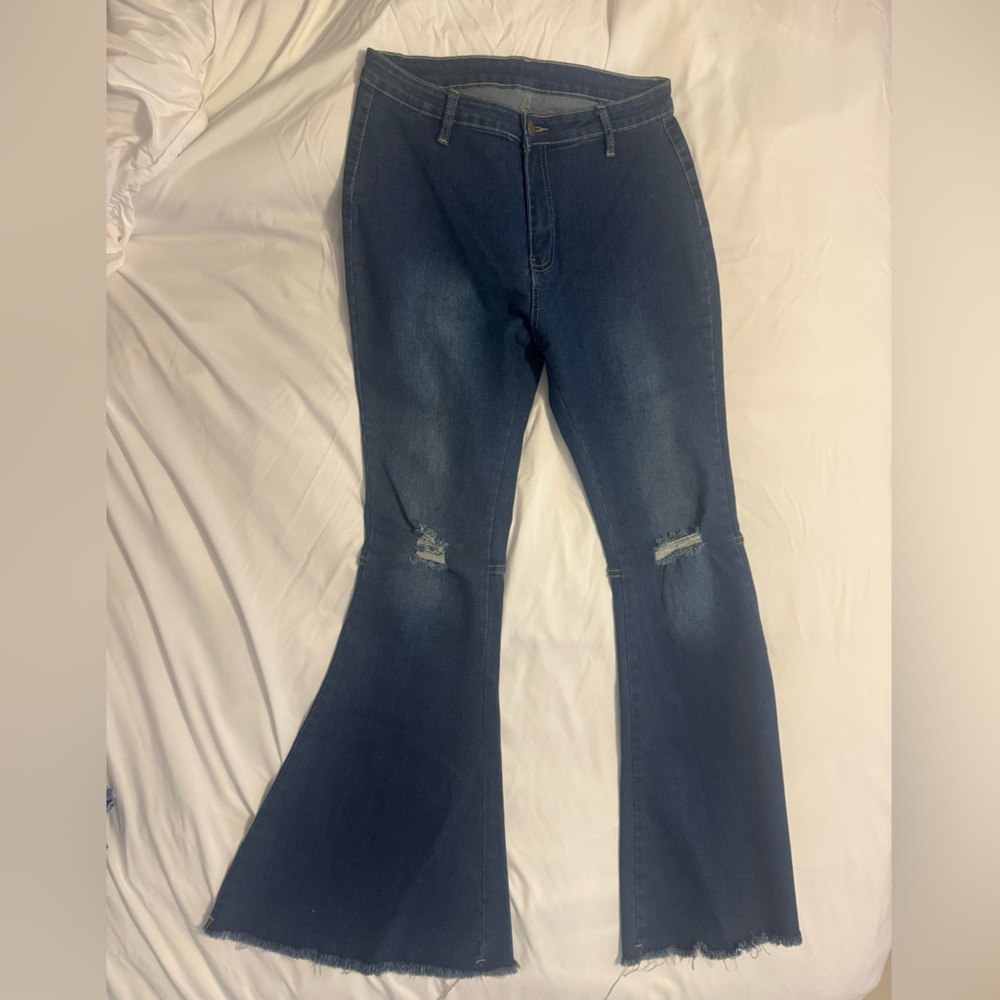 Dark Wash Extreme Flare Jeans | DIY Raw Hem | Size 7